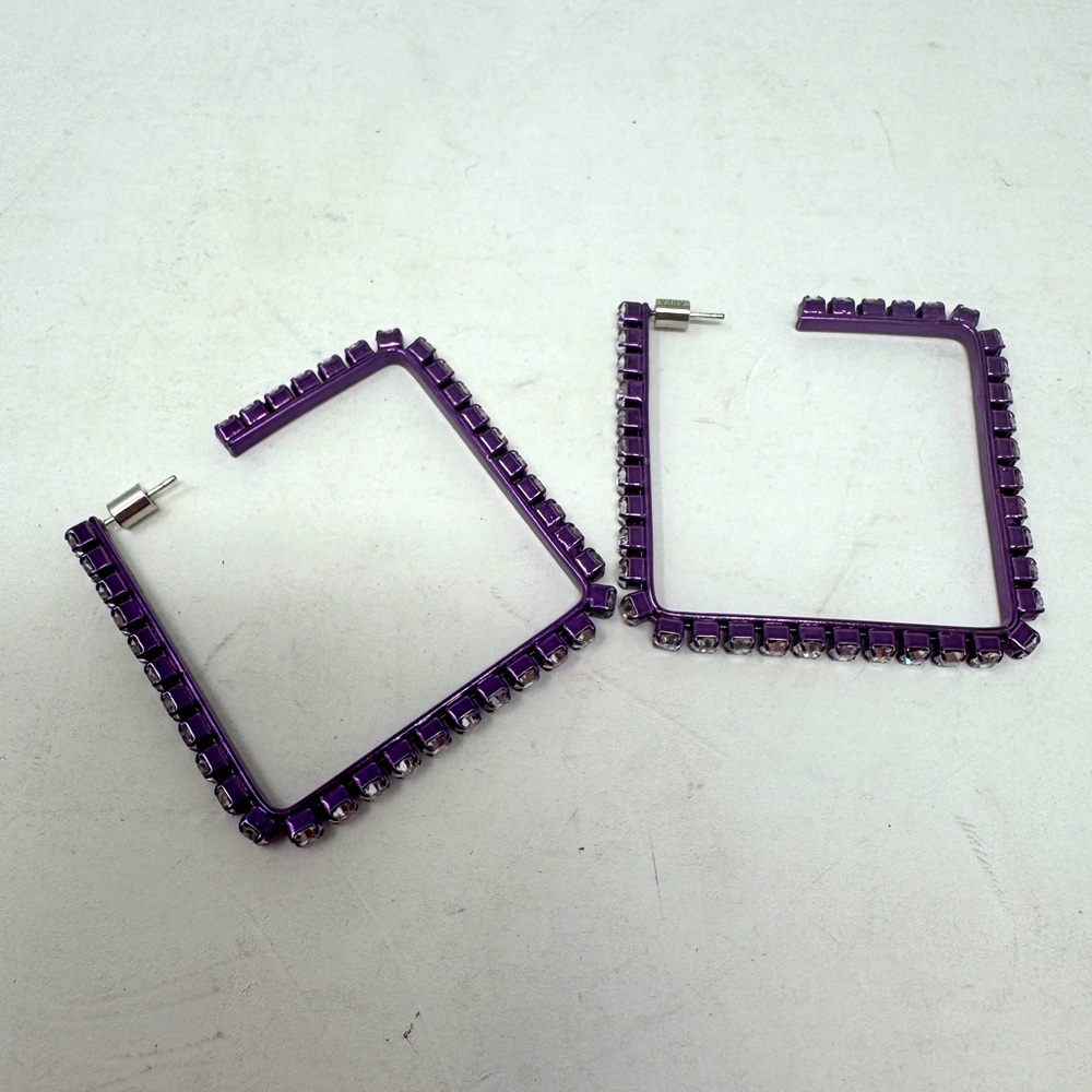 AREA NYC Medium Metallic Purple Crystal Square Hoops